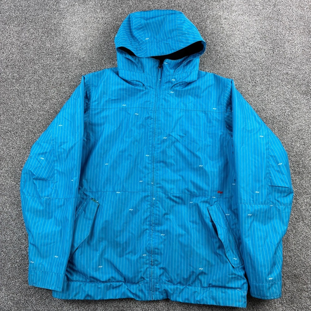 Vintage Y2K Foursquare Snowboard Jacket Mens Large Blue Pinstripe Hooded Ski